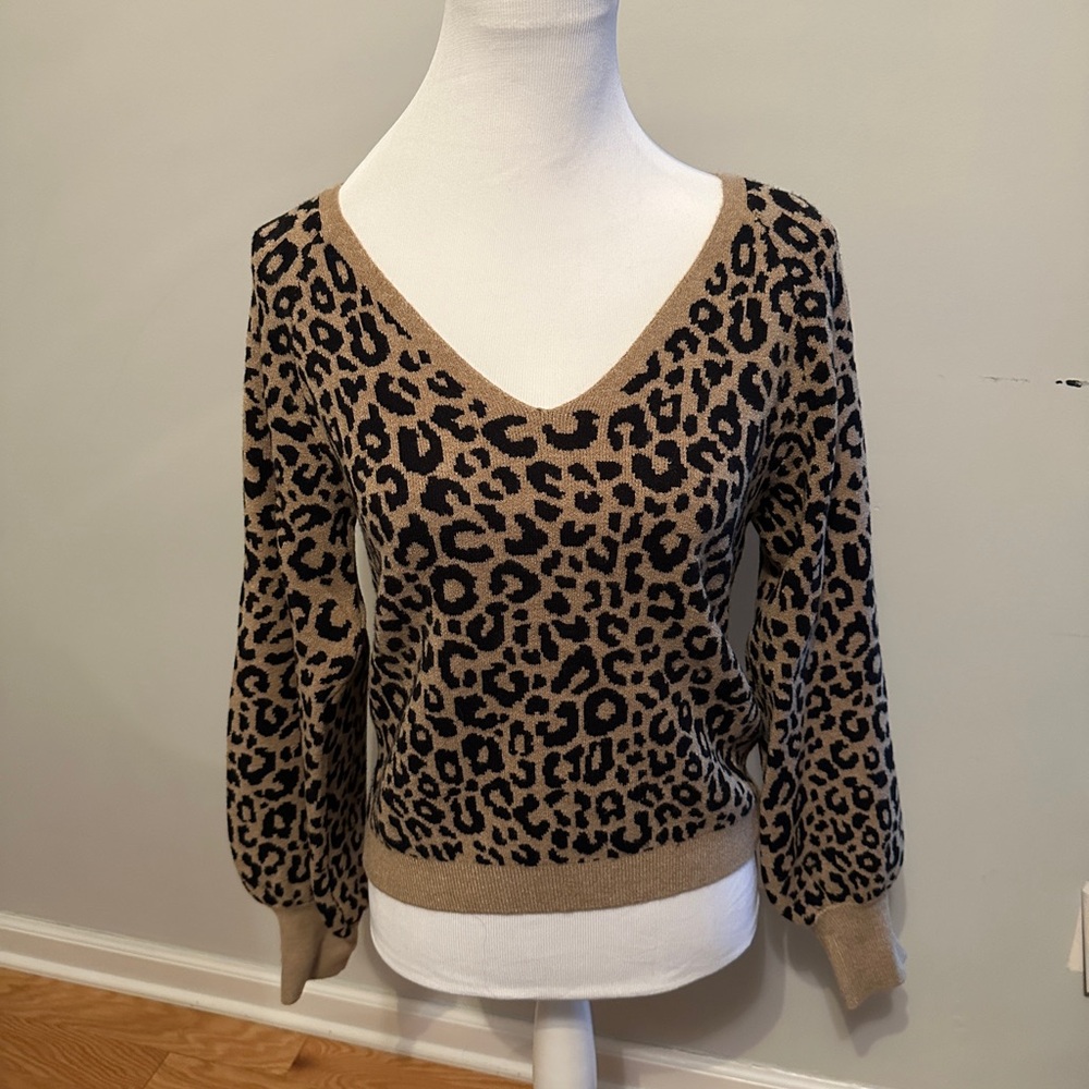 Abercrombie & Fitch Tan Leopard V-Neck Sweater